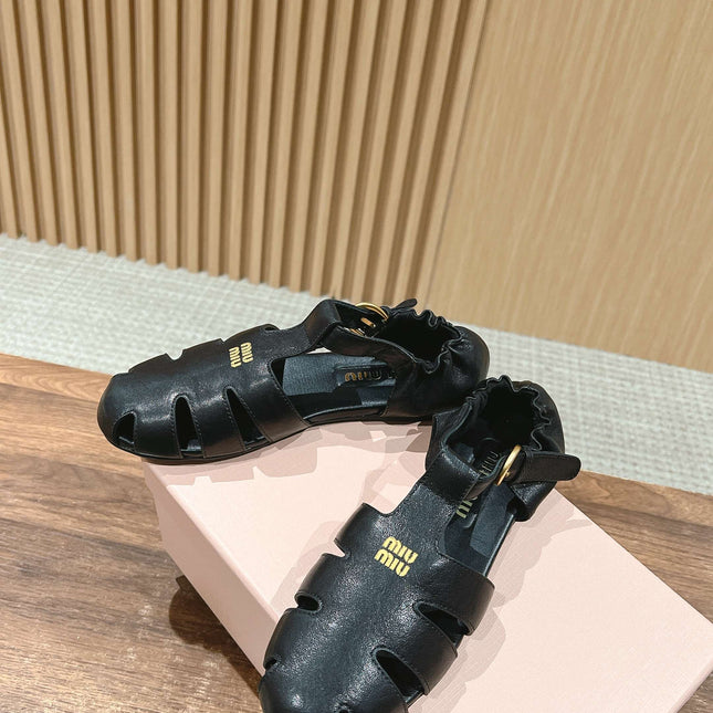 FISHERMAN BUCKLE SANDALS IN BLACK LAMBSKIN