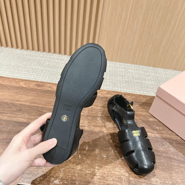 FISHERMAN BUCKLE SANDALS IN BLACK LAMBSKIN