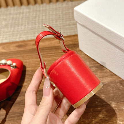 DIOR HIGH SLINGBACK 55 MM 25S IN RED LAMBSKIN PEARL DETAILING