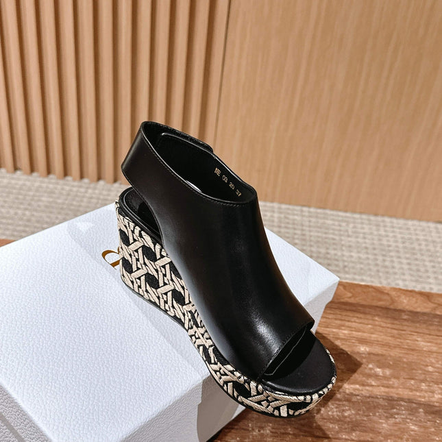 ATTITUDE WEDGE HIGH SLINGBACK 90MM IN BLACK CALFSKIN CANVAS SOLE