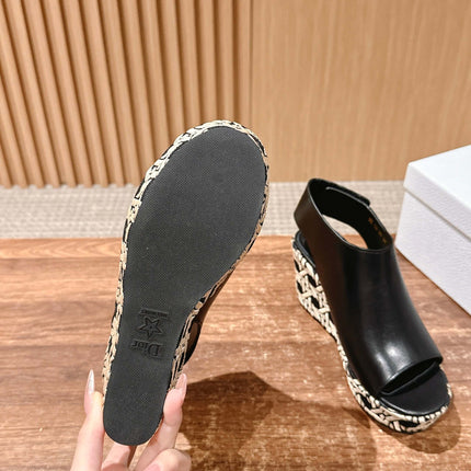 ATTITUDE WEDGE HIGH SLINGBACK 90MM IN BLACK CALFSKIN CANVAS SOLE