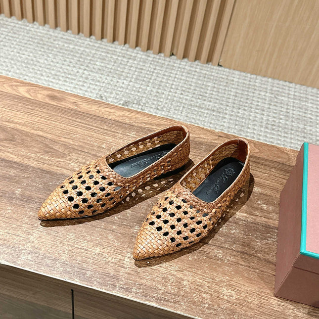 LP POINTED-TOE BALLET FLATS 25S IN LIGHT BROWN LAMBSKIN