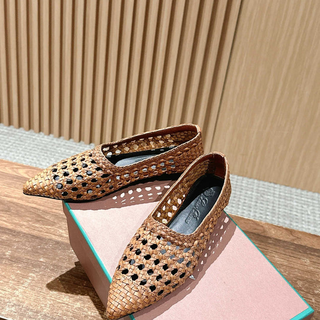 LP POINTED-TOE BALLET FLATS 25S IN LIGHT BROWN LAMBSKIN