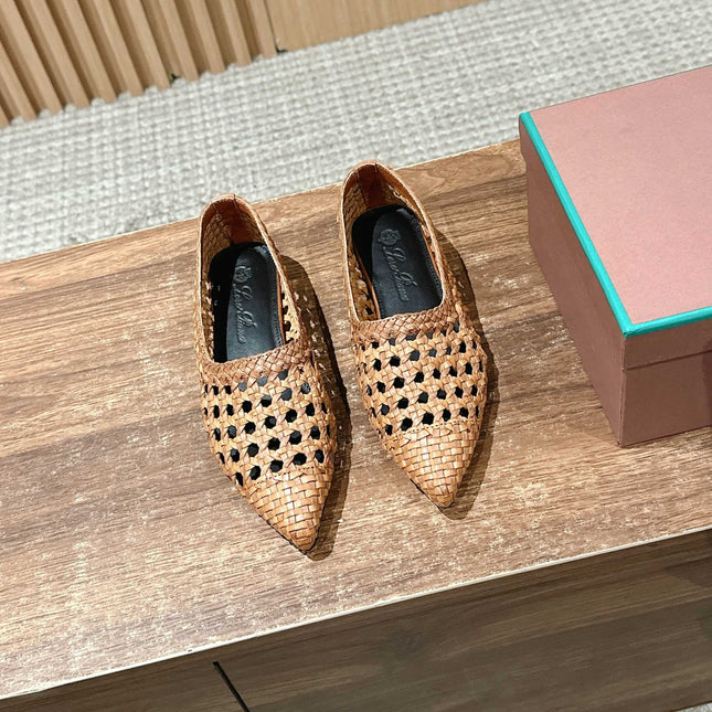 LP POINTED-TOE BALLET FLATS 25S IN LIGHT BROWN LAMBSKIN