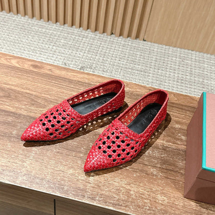 LP POINTED-TOE BALLET FLATS 25S IN RED LAMBSKIN