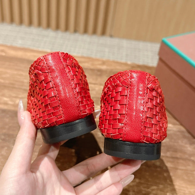 LP POINTED-TOE BALLET FLATS 25S IN RED LAMBSKIN