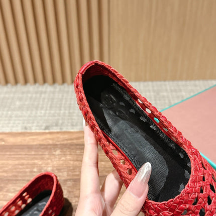 LP POINTED-TOE BALLET FLATS 25S IN RED LAMBSKIN