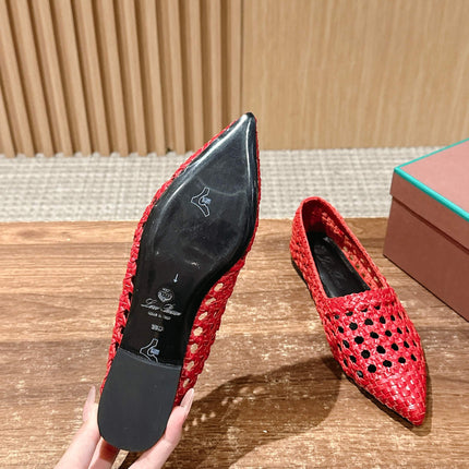 LP POINTED-TOE BALLET FLATS 25S IN RED LAMBSKIN