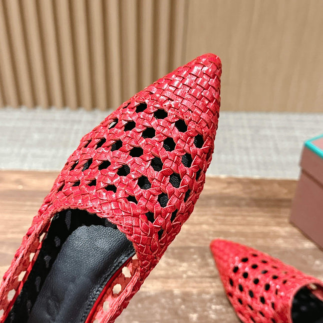 LP POINTED-TOE BALLET FLATS 25S IN RED LAMBSKIN