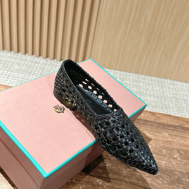 LP POINTED-TOE BALLET FLATS 25S IN BLACK LAMBSKIN