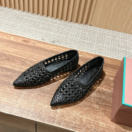 LP POINTED-TOE BALLET FLATS 25S IN BLACK LAMBSKIN