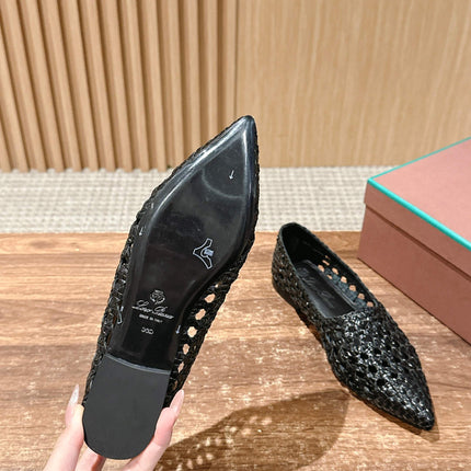 LP POINTED-TOE BALLET FLATS 25S IN BLACK LAMBSKIN