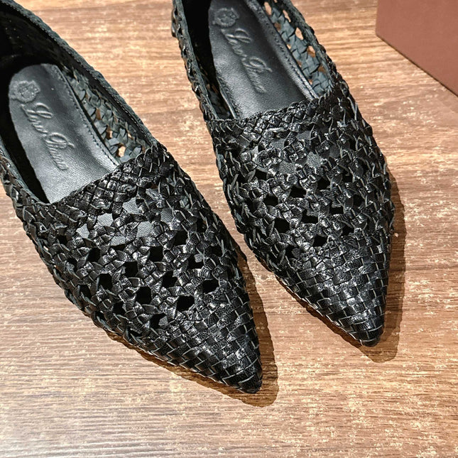 LP POINTED-TOE BALLET FLATS 25S IN BLACK LAMBSKIN