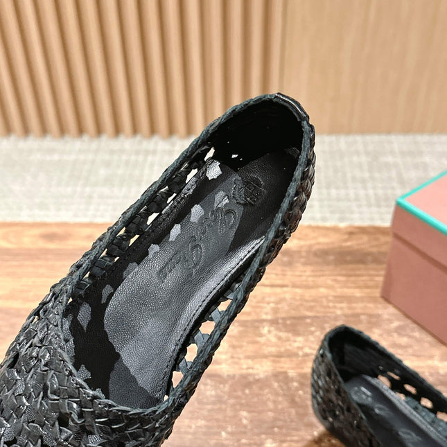 LP POINTED-TOE BALLET FLATS 25S IN BLACK LAMBSKIN