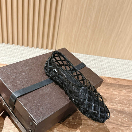 ALAIA MESH BALLET FLATS 25S IN BLACK LAMBSKIN