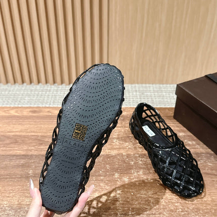 ALAIA MESH BALLET FLATS 25S IN BLACK LAMBSKIN