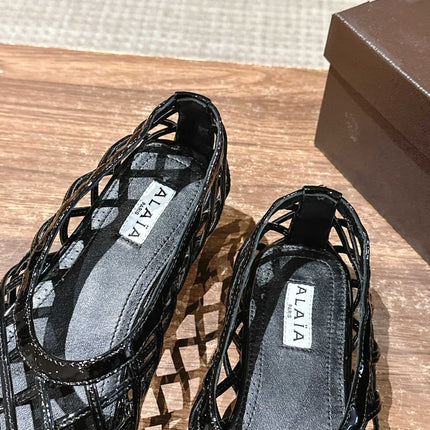 ALAIA MESH BALLET FLATS 25S IN BLACK LAMBSKIN