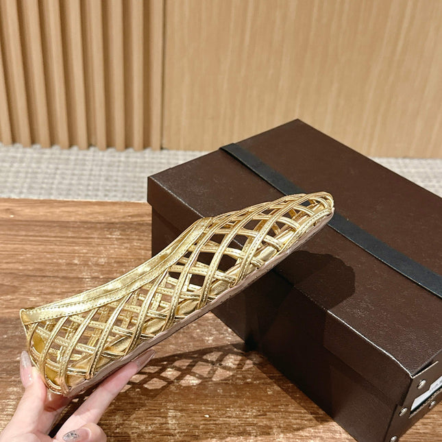 ALAIA MESH BALLET FLATS 25S IN GOLD LAMBSKIN