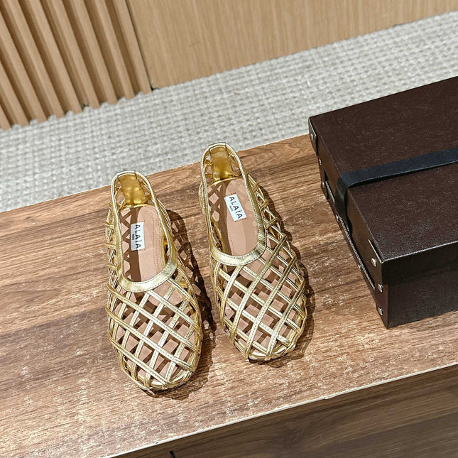 ALAIA MESH BALLET FLATS 25S IN GOLD LAMBSKIN