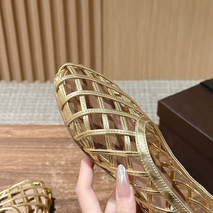 ALAIA MESH BALLET FLATS 25S IN GOLD LAMBSKIN