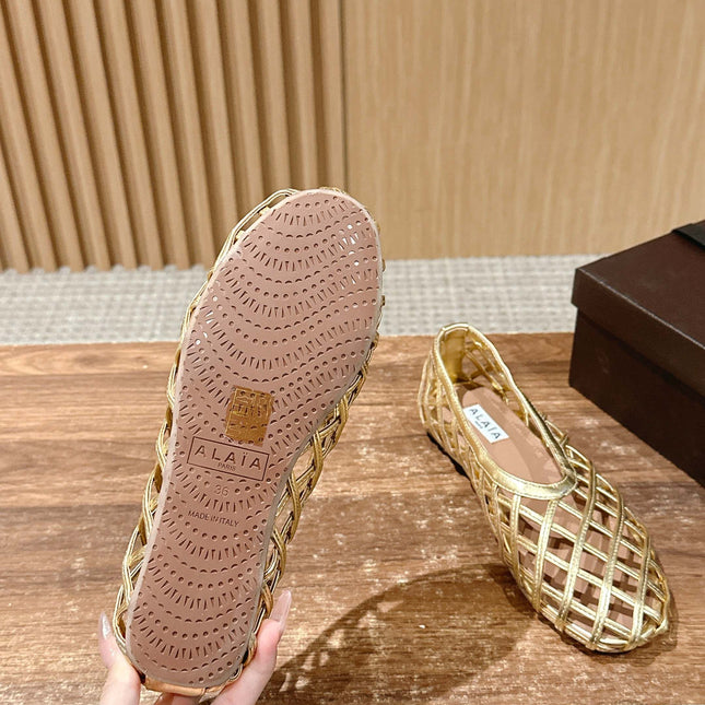 ALAIA MESH BALLET FLATS 25S IN GOLD LAMBSKIN