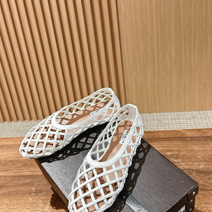 ALAIA MESH BALLET FLATS 25S IN WHITE LAMBSKIN