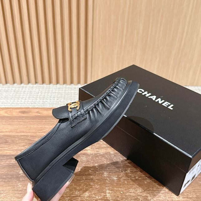 CHANEL 25S DOUBLE MONK STRAP PLEATED LOAFERS BLACK IN CALFSKIN