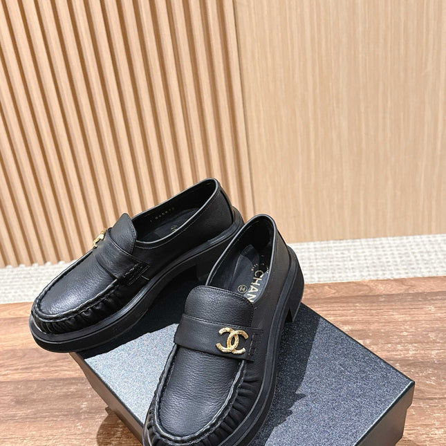 CHANEL 25S DOUBLE MONK STRAP PLEATED LOAFERS BLACK IN CALFSKIN
