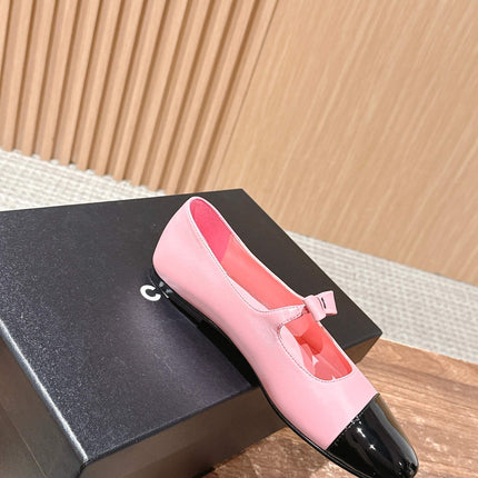 CHANEL 25S BALLET MARY JANES BLACK AND PINK IN CALFSKIN