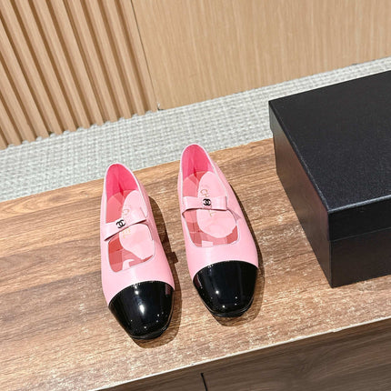 CHANEL 25S BALLET MARY JANES BLACK AND PINK IN CALFSKIN