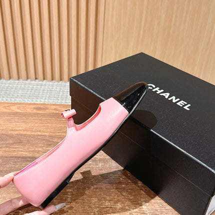 CHANEL 25S BALLET MARY JANES BLACK AND PINK IN CALFSKIN