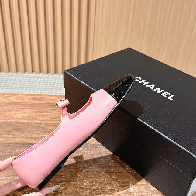 CHANEL 25S BALLET MARY JANES BLACK AND PINK IN CALFSKIN