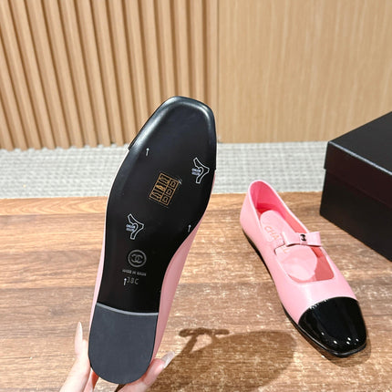 CHANEL 25S BALLET MARY JANES BLACK AND PINK IN CALFSKIN