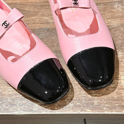 CHANEL 25S BALLET MARY JANES BLACK AND PINK IN CALFSKIN