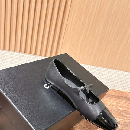 CHANEL 25S BALLET MARY JANES BLACK IN CALFSKIN AND PATENT CALFSKIN