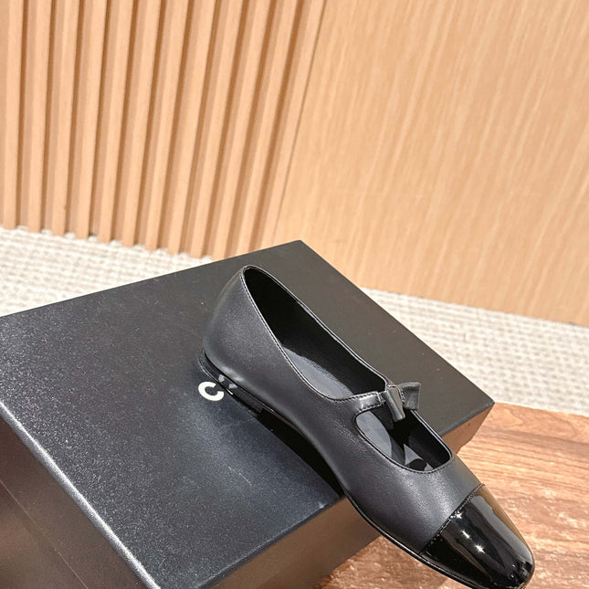 CHANEL 25S BALLET MARY JANES BLACK IN CALFSKIN AND PATENT CALFSKIN