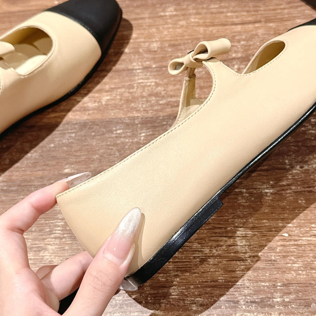 CHANEL 25S BALLET MARY JANES BEIGE AND BLACK IN CALFSKIN