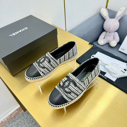 CC ESPADRILLES PLATFORM 25S IN SKY BLACK AND WHITE TWEED MIX CALFSKIN