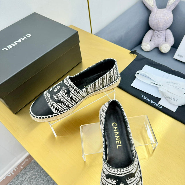 CC ESPADRILLES PLATFORM 25S IN SKY BLACK AND WHITE TWEED MIX CALFSKIN