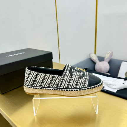CC ESPADRILLES PLATFORM 25S IN SKY BLACK AND WHITE TWEED MIX CALFSKIN