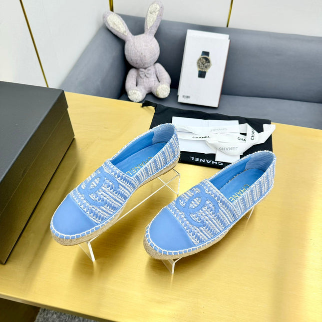 CC ESPADRILLES PLATFORM 25S IN SKY BLUE TWEED MIX CALFSKIN