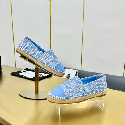 CC ESPADRILLES PLATFORM 25S IN SKY BLUE TWEED MIX CALFSKIN