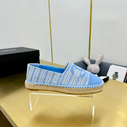 CC ESPADRILLES PLATFORM 25S IN SKY BLUE TWEED MIX CALFSKIN