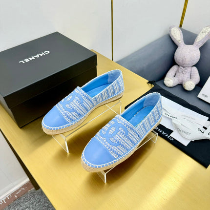 CC ESPADRILLES PLATFORM 25S IN SKY BLUE TWEED MIX CALFSKIN