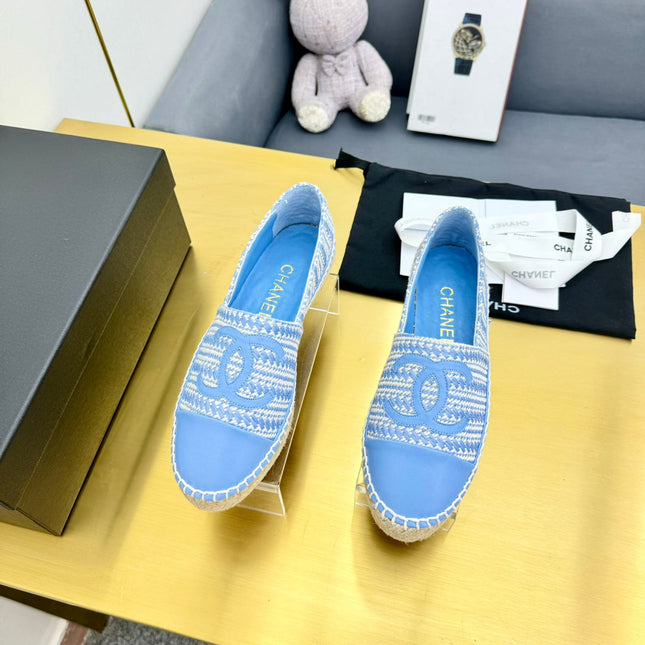 CC ESPADRILLES PLATFORM 25S IN SKY BLUE TWEED MIX CALFSKIN