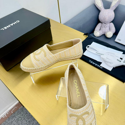 CC ESPADRILLES PLATFORM 25S IN BEIGE YELLOW TWEED MIX CALFSKIN