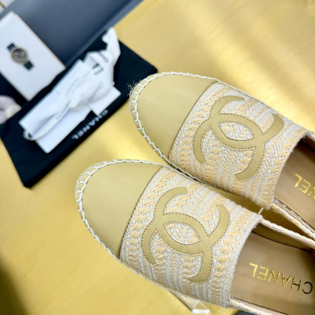 CC ESPADRILLES PLATFORM 25S IN BEIGE YELLOW TWEED MIX CALFSKIN