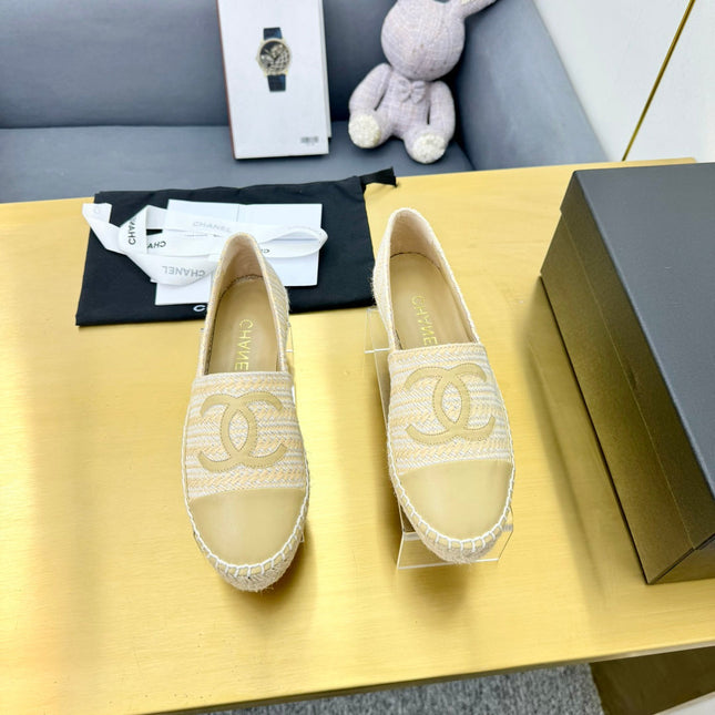 CC ESPADRILLES PLATFORM 25S IN BEIGE YELLOW TWEED MIX CALFSKIN