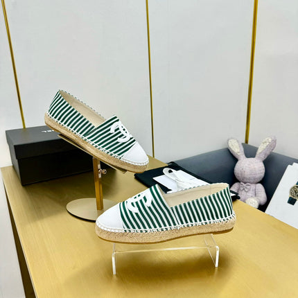 CC SLIP-ON 25S IN DARK GREEN AND WHITE FABRIC WITH STRIPED PATTERN