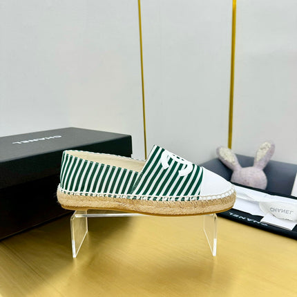 CC SLIP-ON 25S IN DARK GREEN AND WHITE FABRIC WITH STRIPED PATTERN